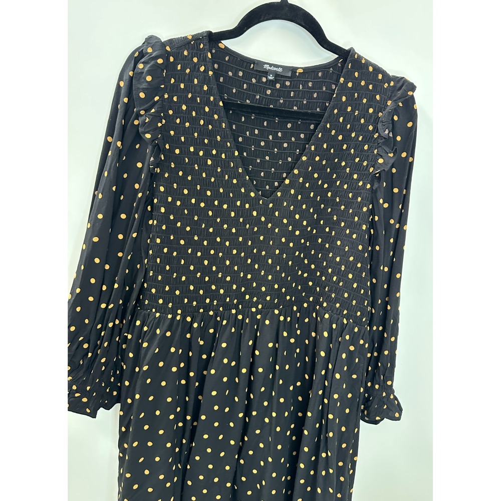 Madewell Lucie V-Neck Smocked Mini Dress Oval Dot Black Tan ND043 Size Medium - Picture 3 of 16